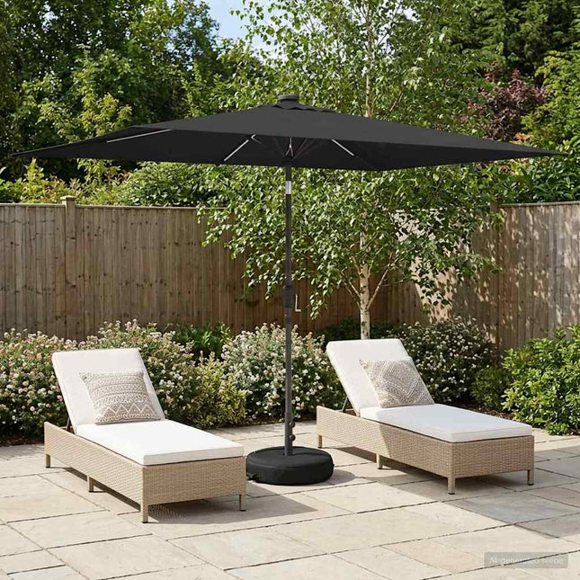Haveparasol med LED lys og fod 200 x 300 cm Polyester Antracit
