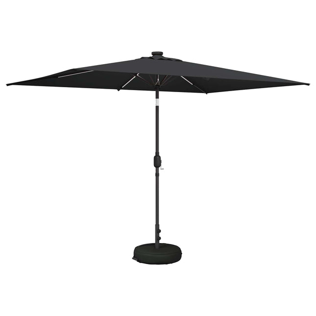 Haveparasol med LED lys og fod 200 x 300 cm Polyester Antracit
