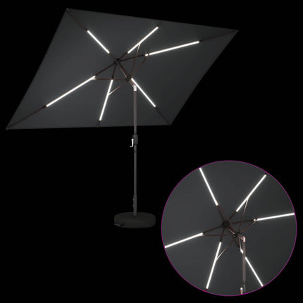 Haveparasol med LED lys og fod 200 x 300 cm Polyester Antracit