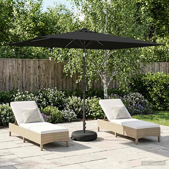 Haveparasol med LED lys og fod 200 x 300 cm Polyester Sort