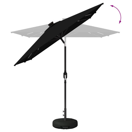 Haveparasol med LED lys og fod 200 x 300 cm Polyester Sort