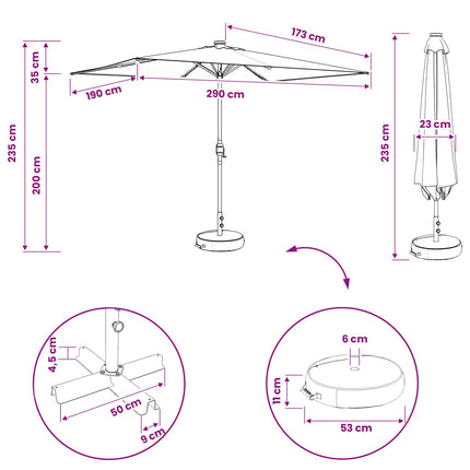 Haveparasol med LED lys og fod 200 x 300 cm Polyester