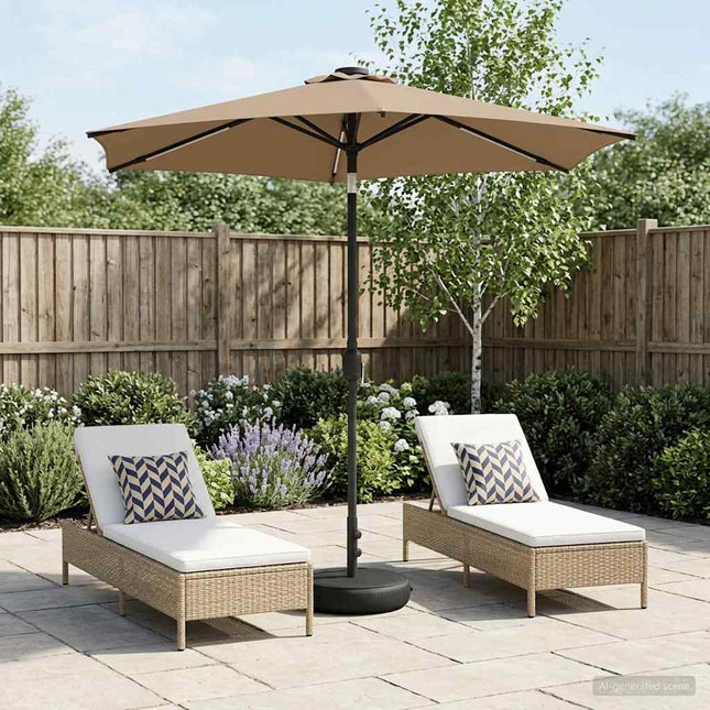 Haveparasol med LED lys og fod 230 x 230 cm Polyester Gråbrun