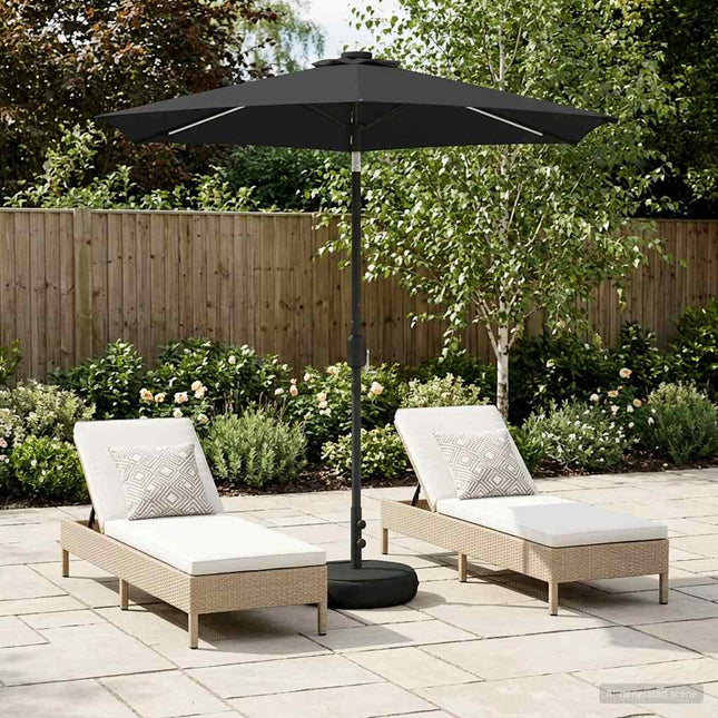 Haveparasol med LED lys og fod 230 x 230 cm Polyester Antracit