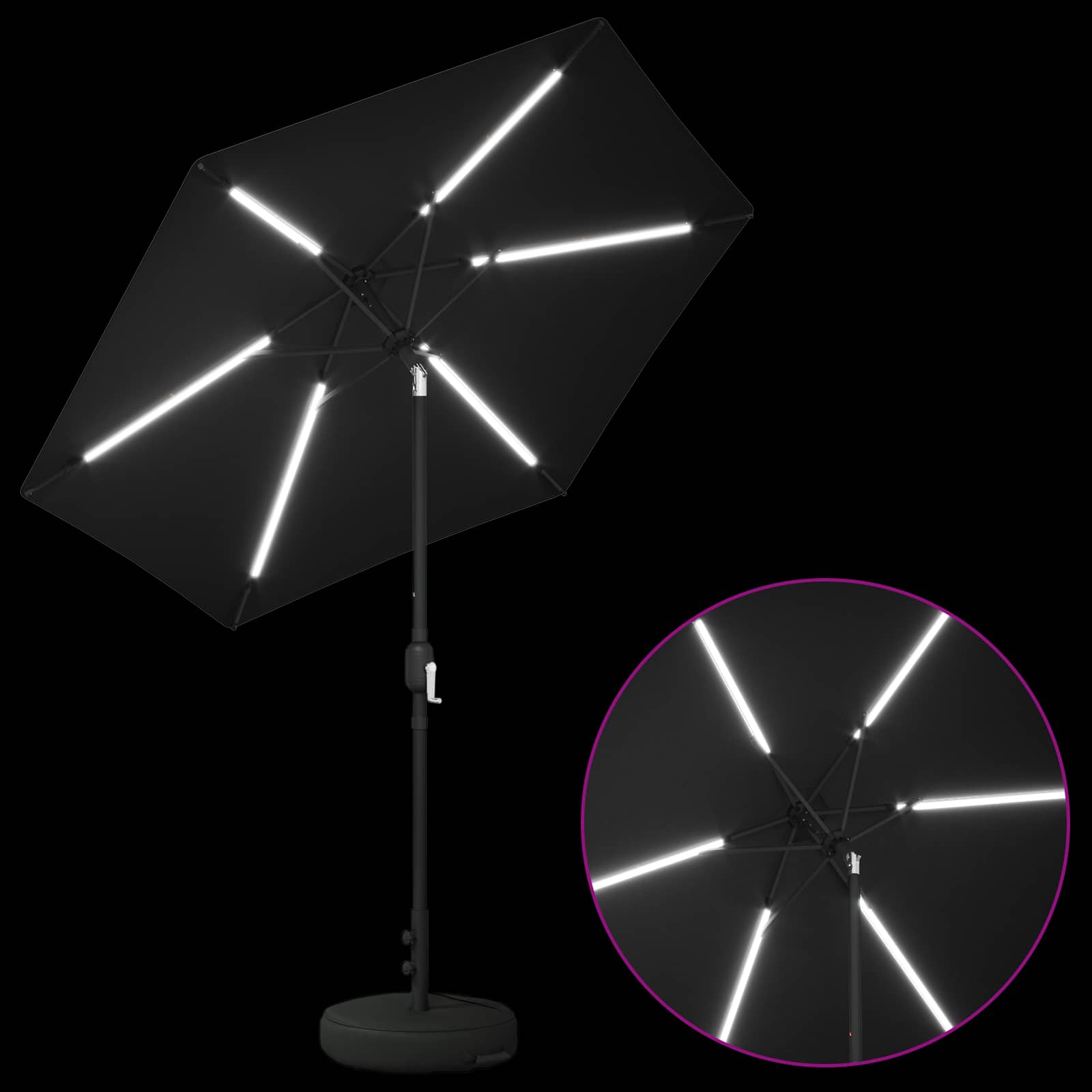 Have Parasol med LED Lygter 230 x 230 cm Polyester Sort