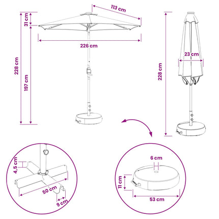 Haveparasol med LED lys og fod 230 x 230 cm Polyester