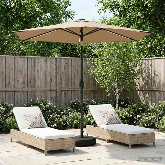 Haveparasol med LED lys og fod 270 x 270 cm Polyester Gråbrun