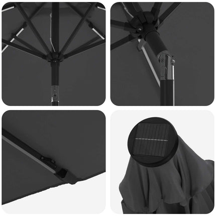 Haveparasol med LED lys og fod 270 x 270 cm Polyester Antracit