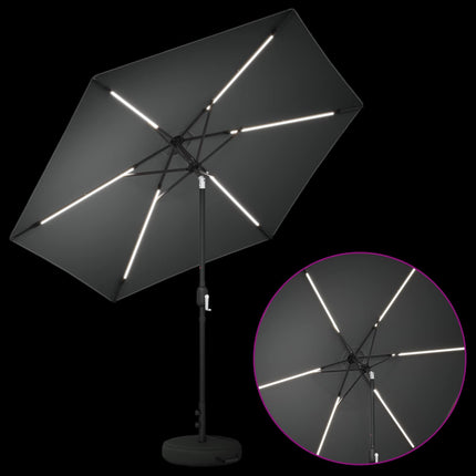 Haveparasol med LED lys og fod 270 x 270 cm Polyester Antracit