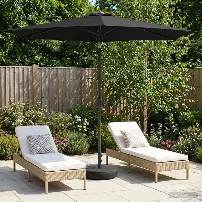 Haveparasol med LED lys og fod 270 x 270 cm Polyester Sort