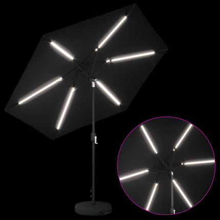 Haveparasol med LED lys og fod 270 x 270 cm Polyester Sort