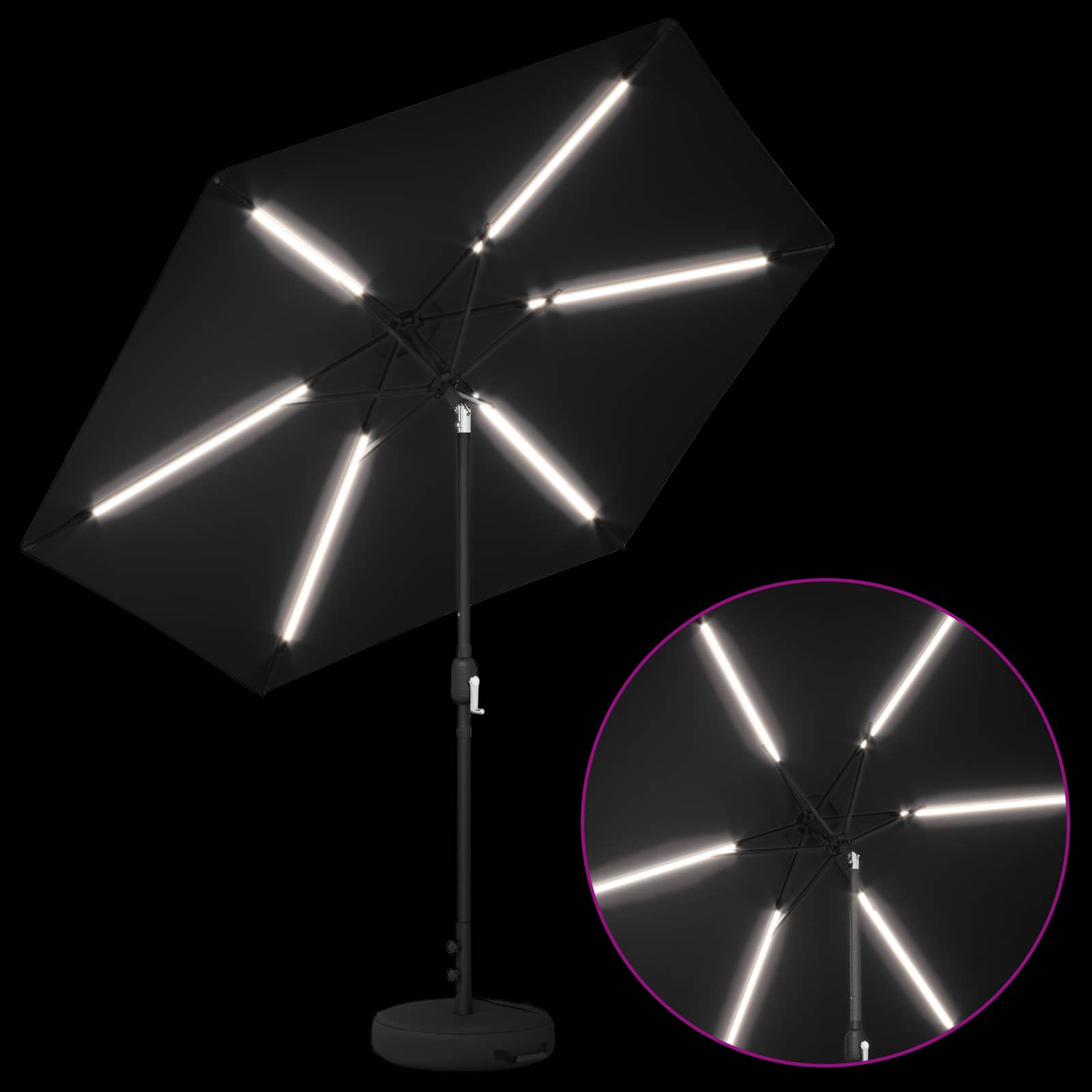 Have Parasol med LED Lygter 270 x 270 cm Polyester Sort