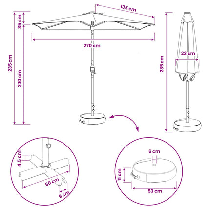 Haveparasol med LED lys og fod 270 x 270 cm Polyester