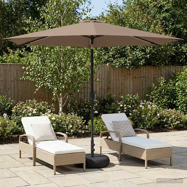 Haveparasol med LED lys og fod 300 x 300 cm Polyester Gråbrun