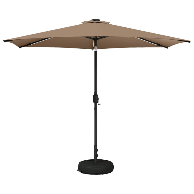 Haveparasol med LED lys og fod 300 x 300 cm Polyester Gråbrun