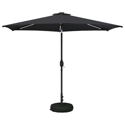 Haveparasol med LED lys og fod 300 x 300 cm Polyester Antracit