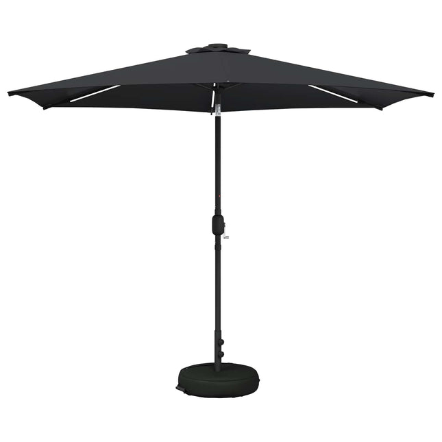Haveparasol med LED lys og fod 300 x 300 cm Polyester Antracit