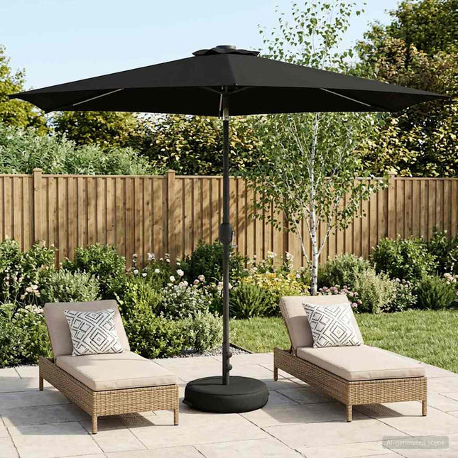 Haveparasol med LED lys og fod 300 x 300 cm Polyester Sort