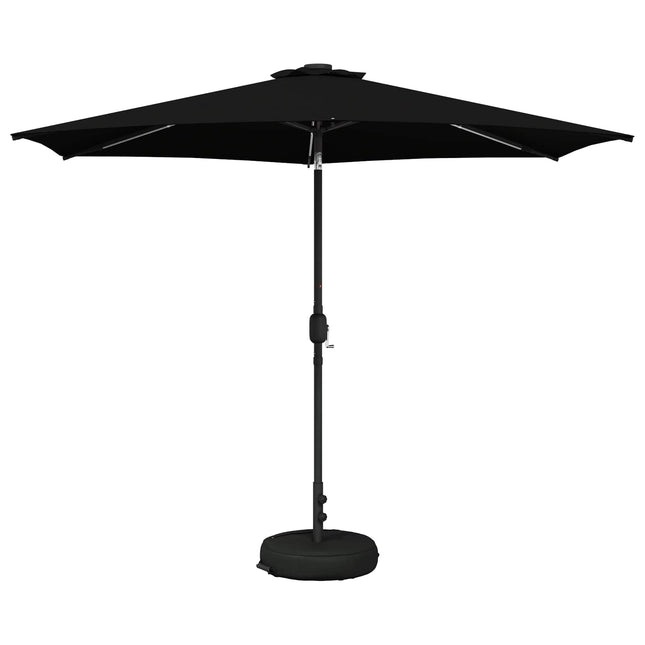 Haveparasol med LED lys og fod 300 x 300 cm Polyester Sort