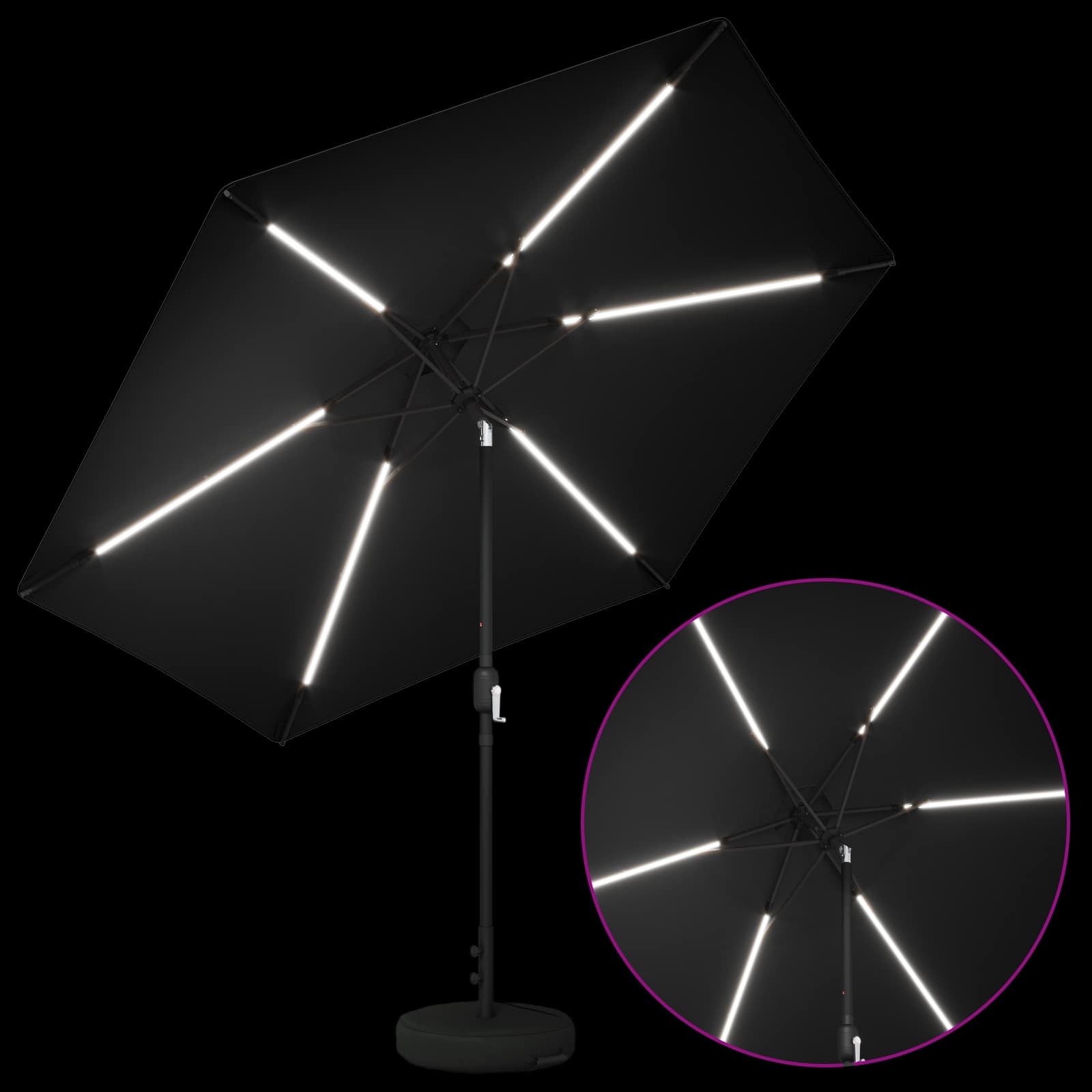 Have Parasol med LED Lygter 300 x 300 cm Polyester Sort