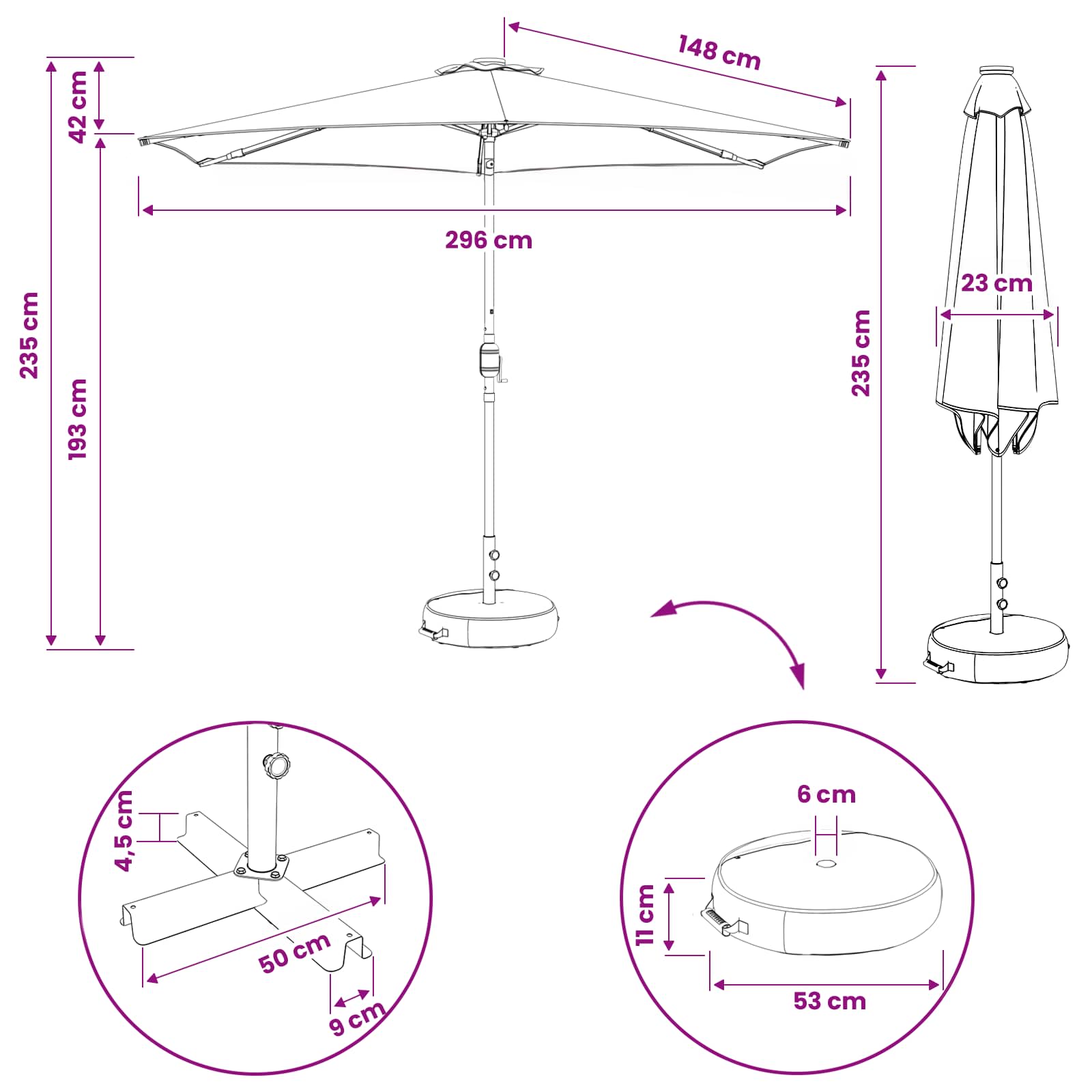 Have Parasol med LED Lygter 300 x 300 cm Polyester Sort