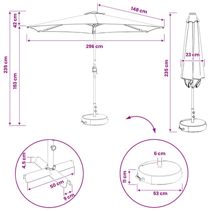 Haveparasol med LED lys og fod 300 x 300 cm Polyester