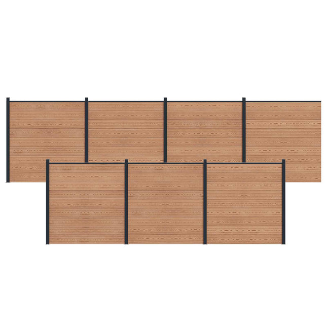 Hegnssæt 7 pcs 1218 x 186 cm WPC og Aluminium Brun