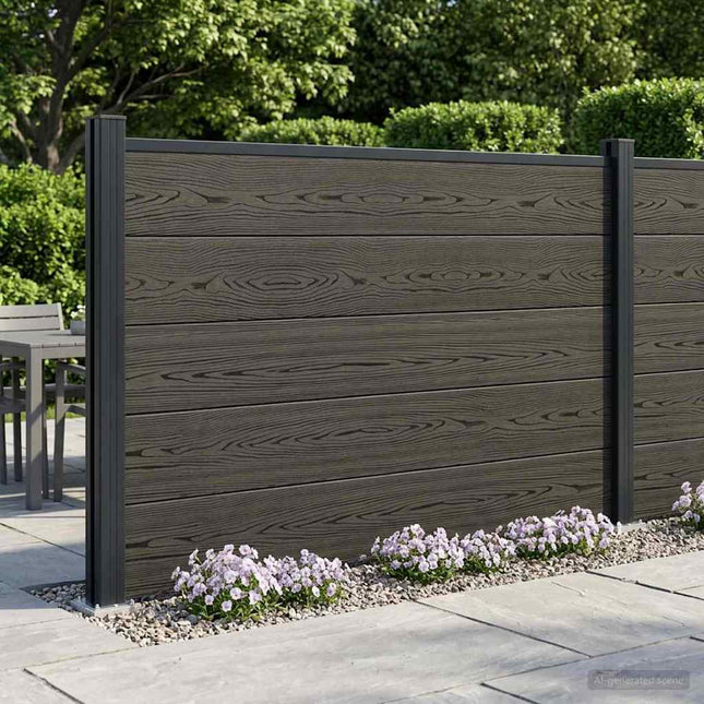 Hegnspanel 2 pcs WPC og Aluminium Sort