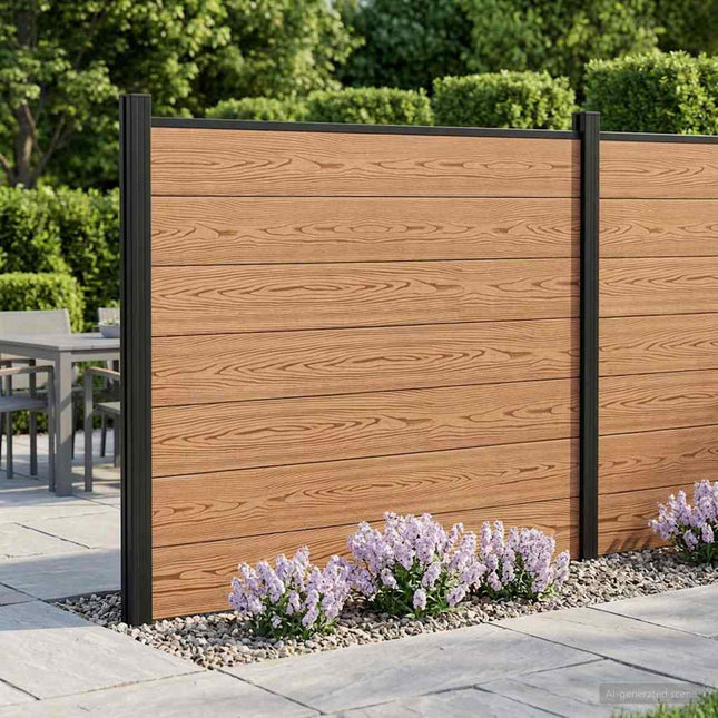 Hegnspanel 3 pcs WPC og Aluminium Brun