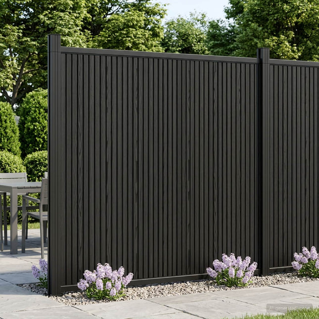 Hegnspanel 6 stk. 1055 x 186,5 cm WPC og Aluminium Sort