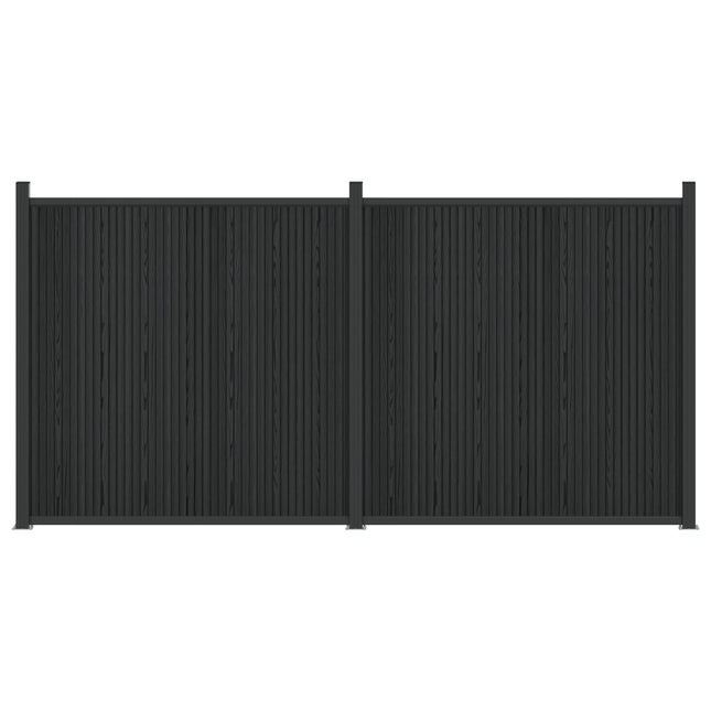 Hegnspanel 2 stk. 355 x 186,5 cm WPC og Aluminium Sort