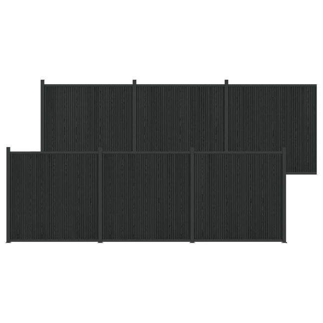 Hegnspanel 6 stk. 1055 x 186,5 cm WPC og Aluminium Sort