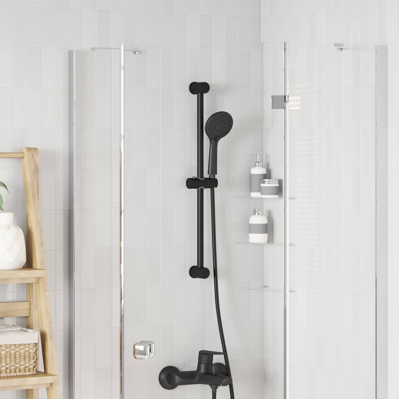 Brusehovedholder - sort rustfrit stål, 71 cm, vægmonteret