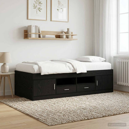 Sengestel med opbevaring Sort eg 80 x 200 cm Konstrueret træ