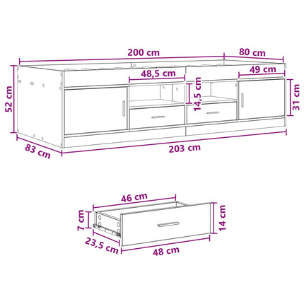 Sengestel med opbevaring Sort eg 80 x 200 cm Konstrueret træ