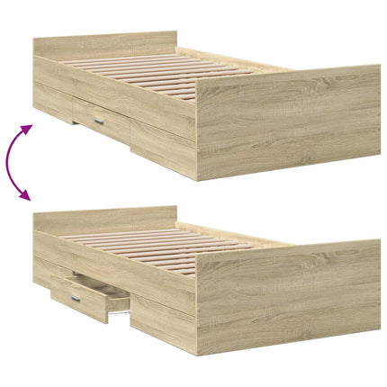 Sengestel med opbevaring Sonoma-eg 80 x 200 cm Konstrueret træ