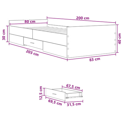 Sengestel med opbevaring Sonoma-eg 80 x 200 cm Konstrueret træ