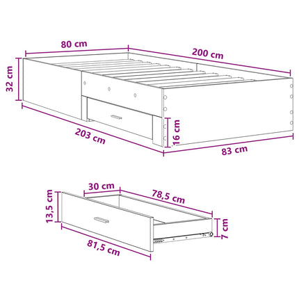 Sengestel med opbevaring Betongrå 80 x 200 cm Konstrueret træ