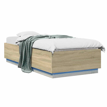 Senge ramme med LED Sonoma-eg 80 x 200 cm Konstrueret træ