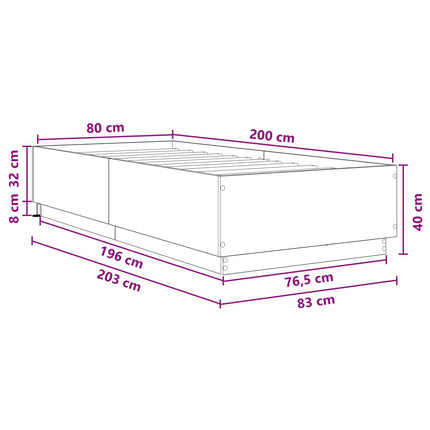 Senge ramme med LED Gammelt træ 80 x 200 cm Konstrueret træ
