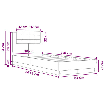 Sengestel med hovedgærde Grå Sonoma 80 x 200 cm Konstrueret træ