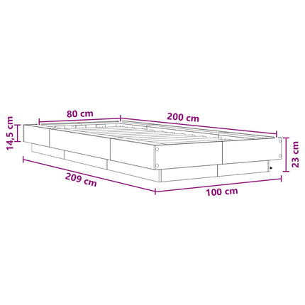 Senge ramme med LED Betongrå 80 x 200 cm Konstrueret træ