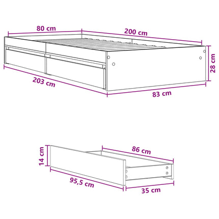 Sengestel med opbevaring Sort eg 80 x 200 cm Konstrueret træ