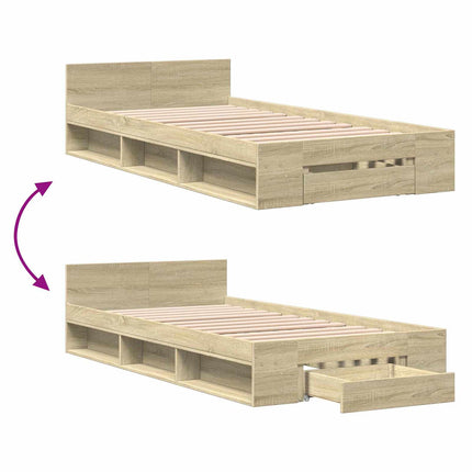 Sengestel med opbevaring Sonoma-eg 80 x 200 cm Konstrueret træ