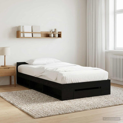 Sengestel med opbevaring Sort eg 80 x 200 cm Konstrueret træ