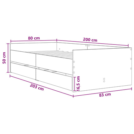 Sengestel med opbevaring Sonoma-eg 80 x 200 cm Konstrueret træ