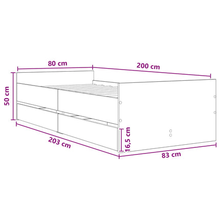 Sengestel med opbevaring Betongrå 80 x 200 cm Konstrueret træ