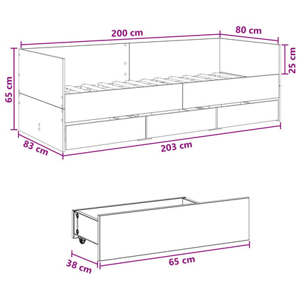 Sengestel med opbevaring Sort eg 80 x 200 cm Konstrueret træ