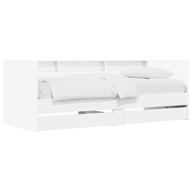 Daybed med skuffe med hylde med hovedgærde Hvid Konstrueret træ