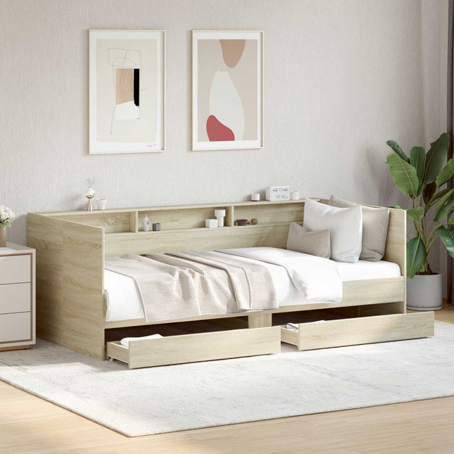 Daybed med skuffe med hylde Sonoma-eg Konstrueret træ